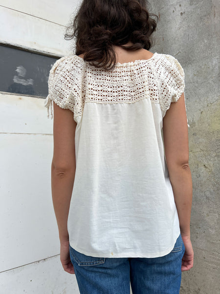 Antique - Early Vintage 1910's - 20's Crocheted Cotton Blouse