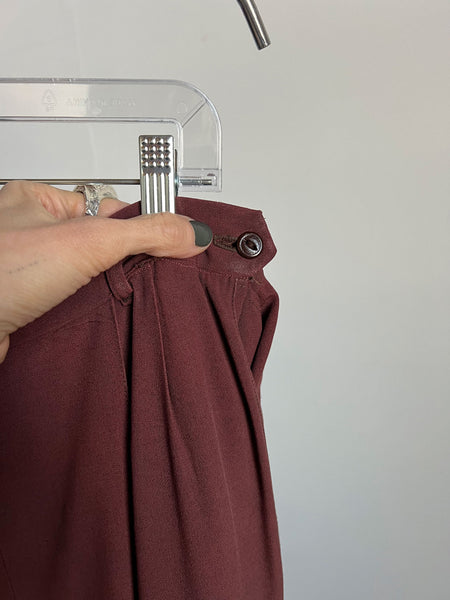Vintage 1940's Brown Rayon Pants, Women's 40's Slacks, Side Button 34" W