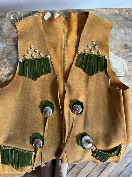 Vintage 1930's 1940's Studded Leather Western Vest, Costume, Fringe