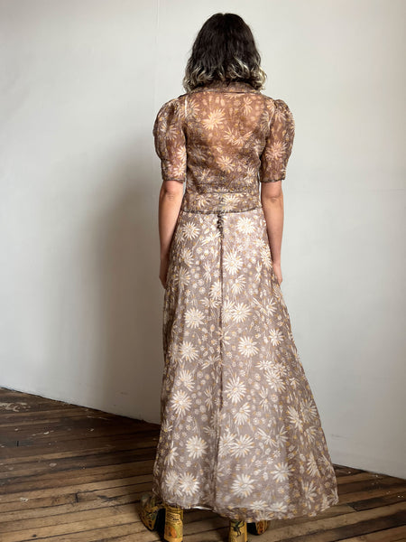 Vintage 1930's Daisy Print Gown with Matching Jacket
