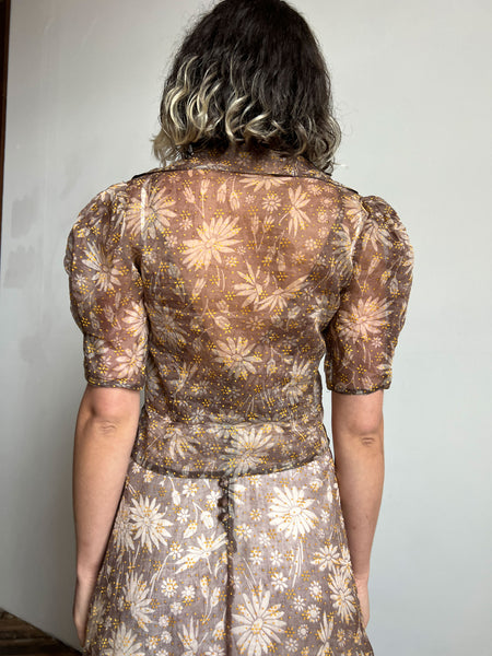 Vintage 1930's Daisy Print Gown with Matching Jacket