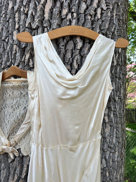 Vintage 1930's Wedding Gown with Matching Lace Long Sleeved Top