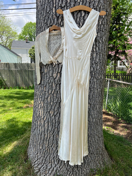 Vintage 1930's Wedding Gown with Matching Lace Long Sleeved Top