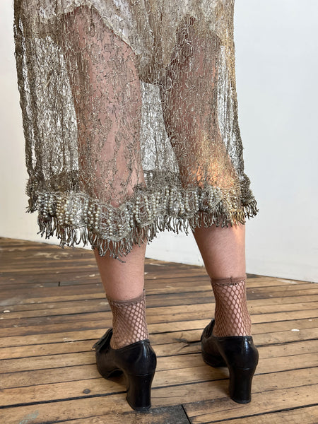 Vintage 1920's Metallic Flapper Dress with Beadwork