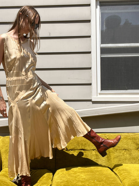 Antique 1920's Champagne Silk Satin Gown