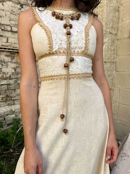 Vintage 1970's Black Label Gunne Sax Macrame Floor Length Dress