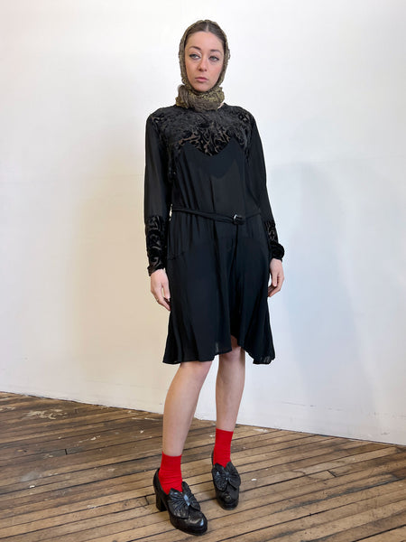 Vintage 1920's Devore Burnout Silk Velvet and Crepe Dress