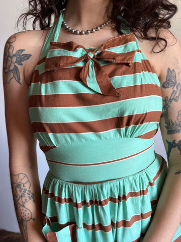 Vintage 1940's Cotton Striped Halter Dress, Summer 40's