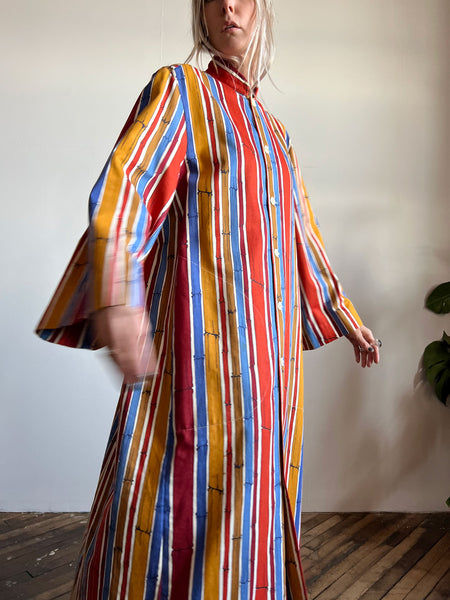 Vintage 1960's Bamboo Print Long Robe Dress, Unisex, 60's