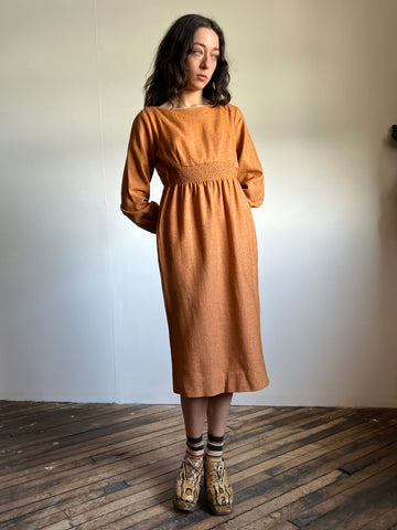 Vintage 1960's Dead Stock Rust Colored Wool Dress