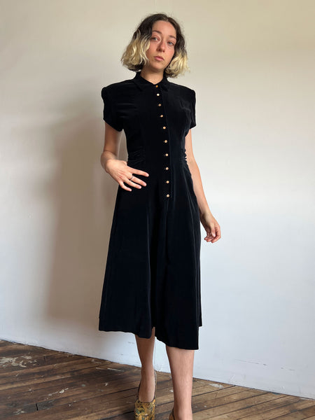 Vintage 1930's Black Velvet Dress