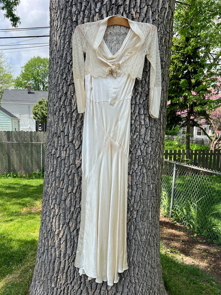 Vintage 1930's Wedding Gown with Matching Lace Long Sleeved Top