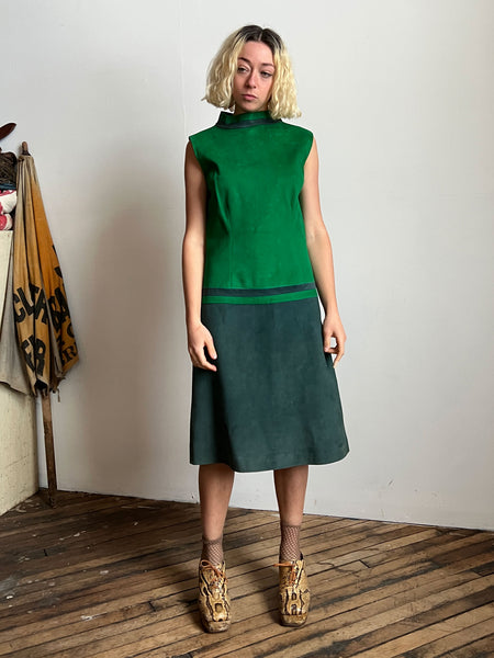 Vintage 1960's Green Suede Dress