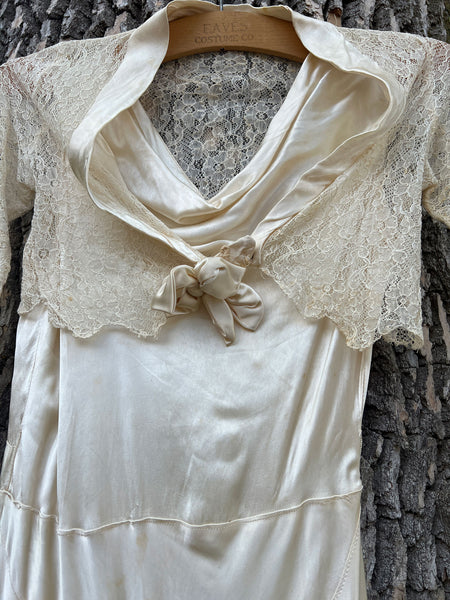 Vintage 1930's Wedding Gown with Matching Lace Long Sleeved Top