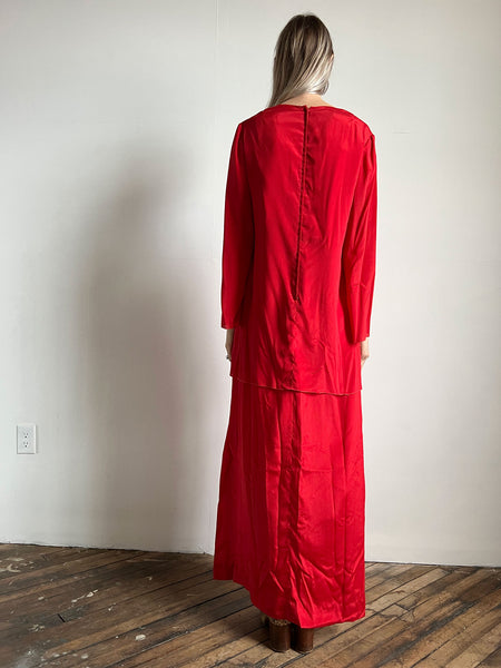 Vintage 1970's Floor Length Layered Dress, Silk 70's Gown