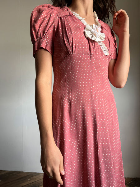 Vintage 1970's Oops California Polka Dot Dress with Puffed Sleeves