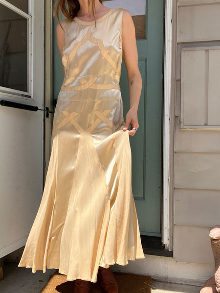 Antique 1920's Champagne Silk Satin Gown