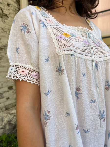 Antique Edwardian Era Bird Print Dress