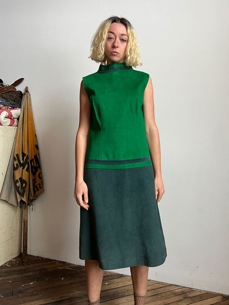 Vintage 1960's Green Suede Dress