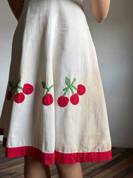 Vintage 1930's Cherry Appliqué Dress, 30's