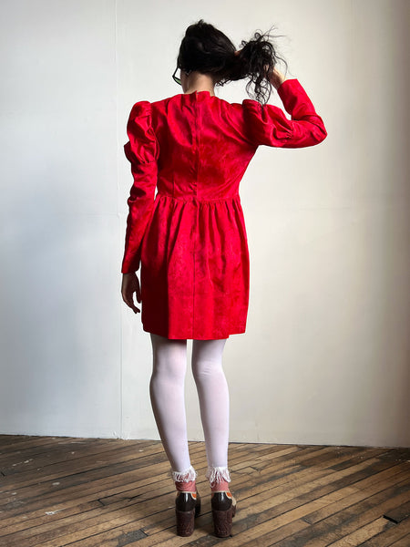 Vintage 1970's Red Puff Sleeved Mini Dress