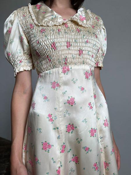 Vintage 1960's - 70's Floral Prairie Dress with Puffed Sleeves