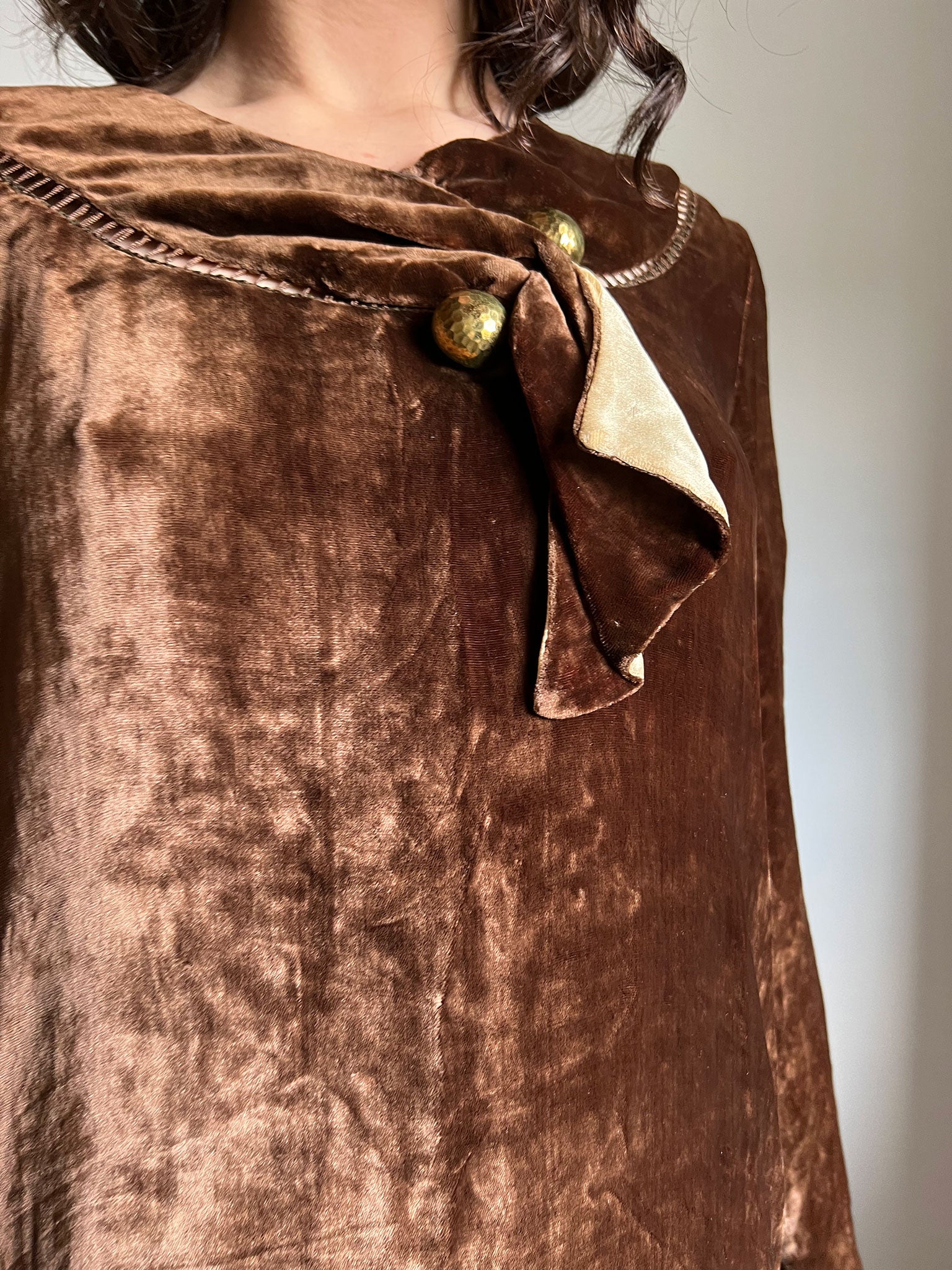 Early Vintage 1920's Brown Silk Velvet Drop Waist Dress