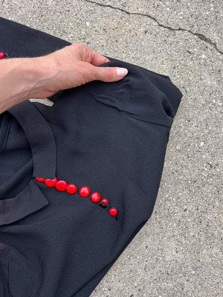 Vintage 1930's Black Soutache Dress with Heart and Key Detail