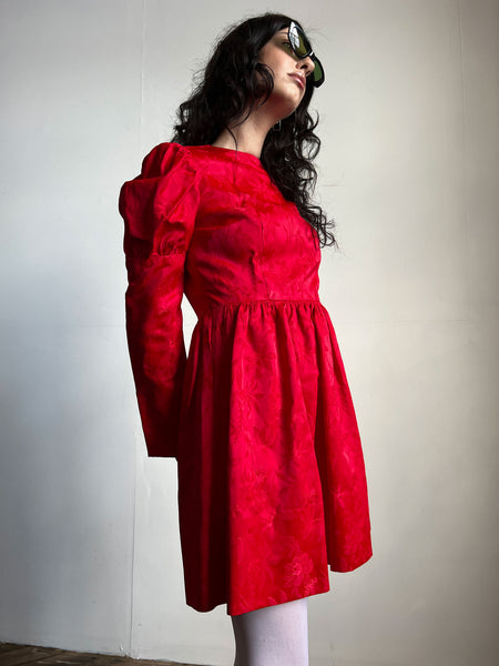 Vintage 1970's Red Puff Sleeved Mini Dress