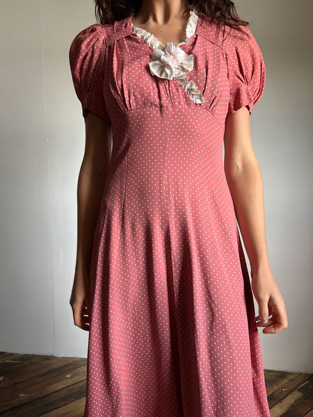 Vintage 1970's Oops California Polka Dot Dress with Puffed Sleeves