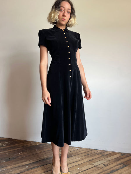 Vintage 1930's Black Velvet Dress