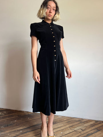 Vintage 1930's Black Velvet Dress