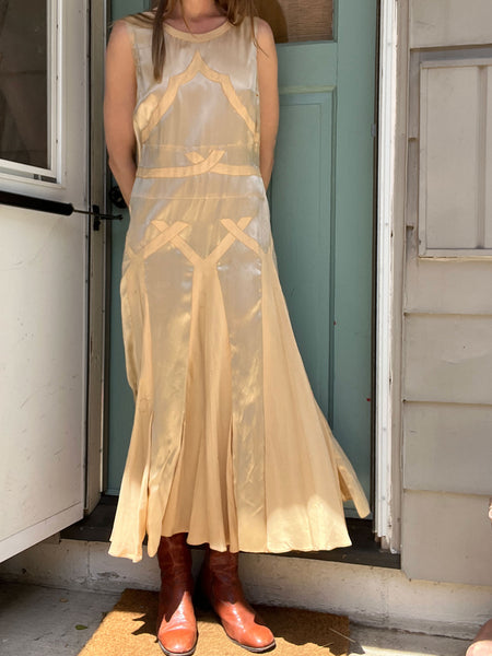 Antique 1920's Champagne Silk Satin Gown