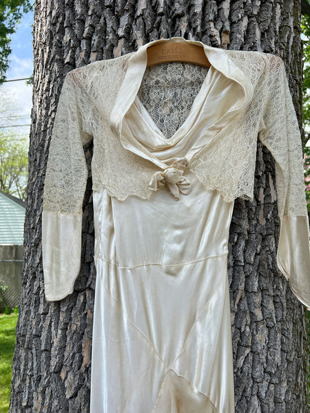 Vintage 1930's Wedding Gown with Matching Lace Long Sleeved Top