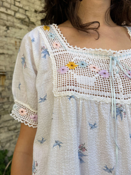 Antique Edwardian Era Bird Print Dress