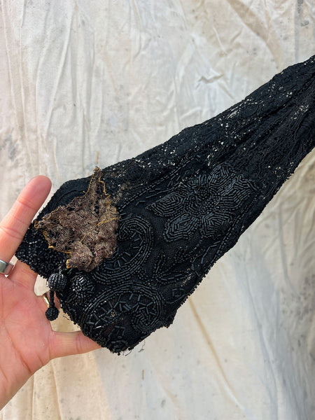 Antique 1910’s 1920’s Black Silk Lace Beaded Spiderweb Dress Edwardian Era