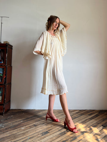 Vintage 1970's White Cotton Gauze Dress Made in Mexico