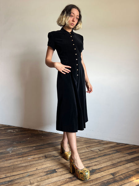 Vintage 1930's Black Velvet Dress