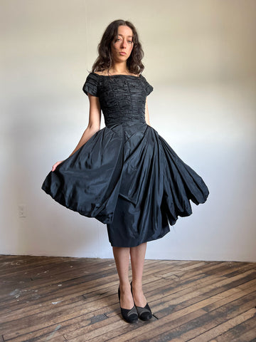 Vintage 1940's 1950's Suzy Perette New York Designer Black Taffeta Gown