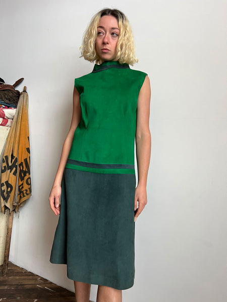 Vintage 1960's Green Suede Dress