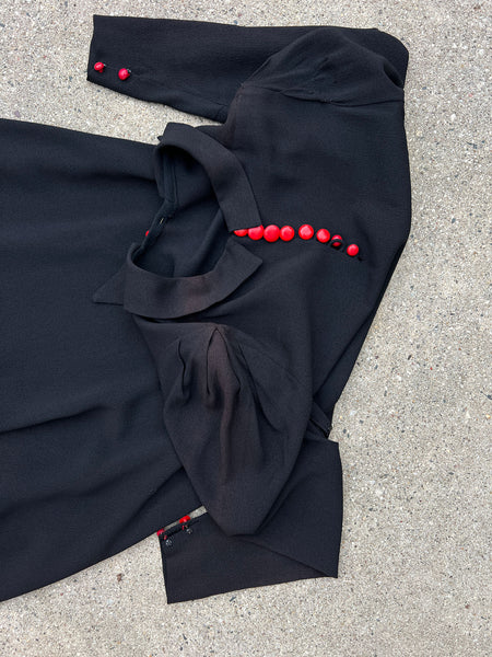 Vintage 1930's Black Soutache Dress with Heart and Key Detail