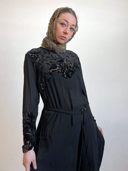 Vintage 1920's Devore Burnout Silk Velvet and Crepe Dress
