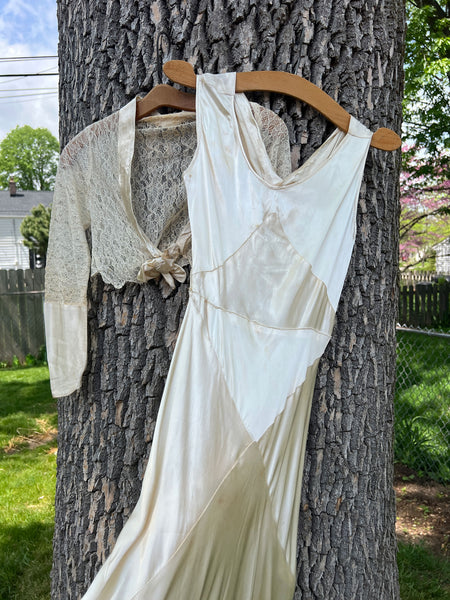 Vintage 1930's Wedding Gown with Matching Lace Long Sleeved Top
