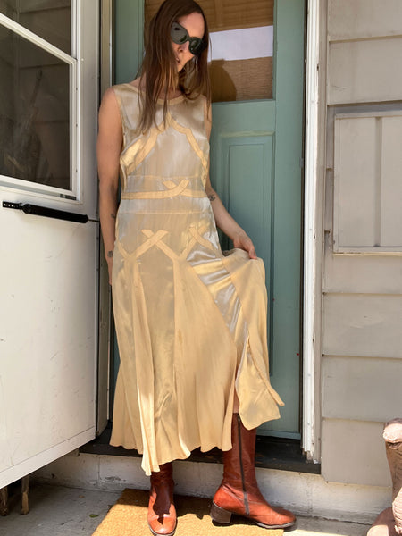 Antique 1920's Champagne Silk Satin Gown