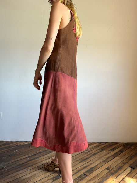 Vintage 1960's - 1970's Leather Handmade Dress Lace Up, Hippie