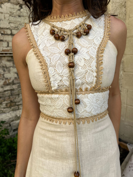 Vintage 1970's Black Label Gunne Sax Macrame Floor Length Dress
