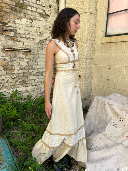 Vintage 1970's Black Label Gunne Sax Macrame Floor Length Dress