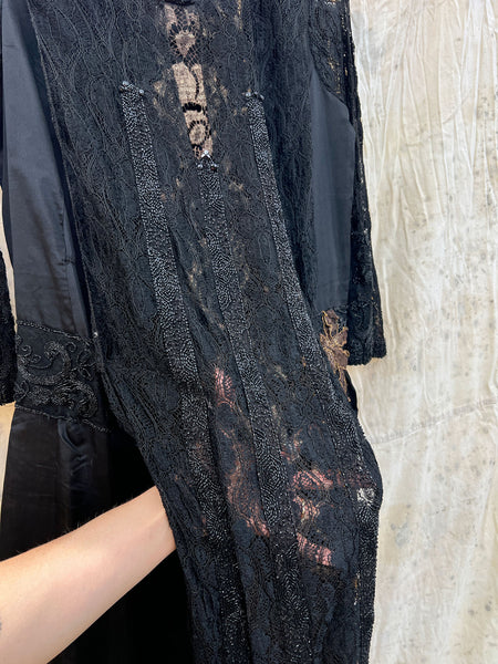 Antique 1910’s 1920’s Black Silk Lace Beaded Spiderweb Dress Edwardian Era