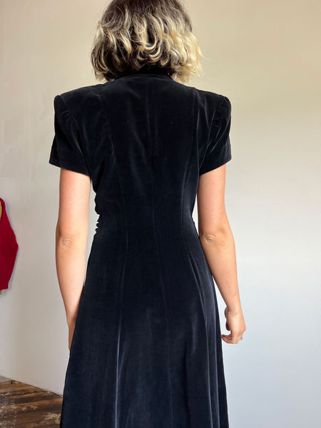 Vintage 1930's Black Velvet Dress
