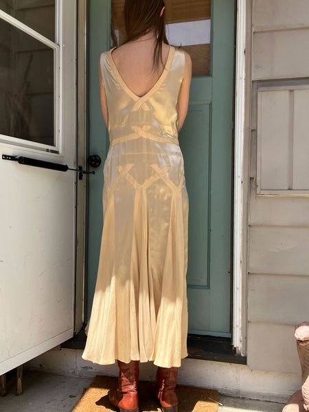 Antique 1920's Champagne Silk Satin Gown